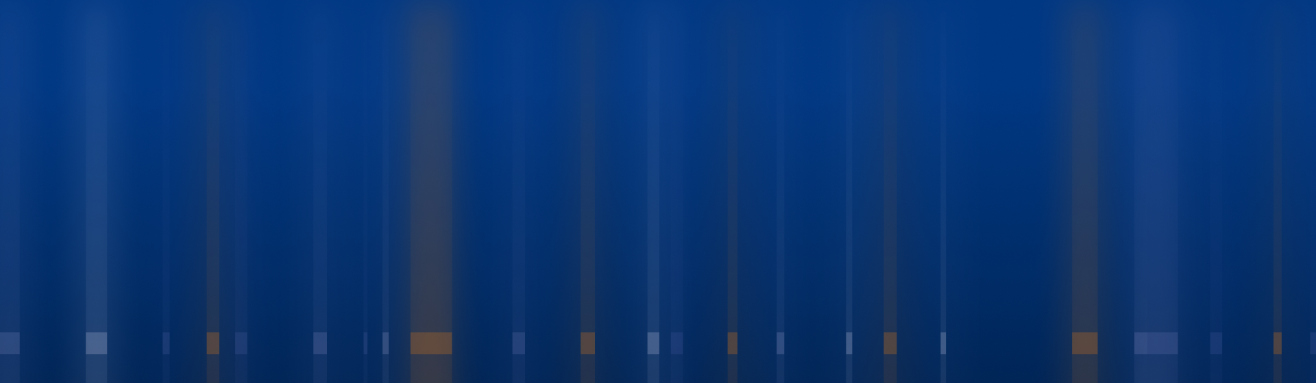 The image shows a blue background with vertical lines of varying widths and colours. The lines are primarily shades of blue, with some orange and light blue lines interspersed like a dna barcoding design.